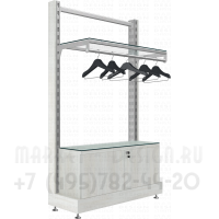 Стеллаж торговый без стенки с полкой прозрачное стекло и тумбой распашные дверки