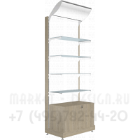 Стеллаж односторонний с матовыми стеклянными полками и тумбой