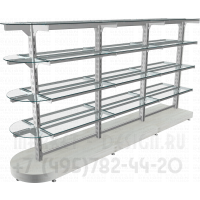 Стеллажи остров без стенки с полукруглыми полками из стекла