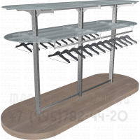 Стеллажи островные для продажи одежды с стеклянными полками