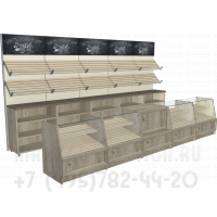 Стеллажи пристенные и прилавки для торговли хлебом