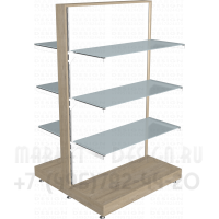 Торговый двусторонний стеллаж с матовыми стеклянными полками