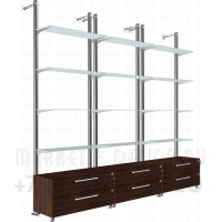 Стеллажи со стеклянными полками и подтоварной тумбой