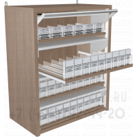 Табачный диспенсер на четыре уровня полок в открытом состоянии