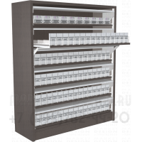 Табачный шкаф диспенсер с шестью синхронными шторками в открытом состоянии