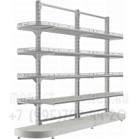 Торцевой стеллаж с полукруглыми полками с ограничителями со стеллажом без задней стенки