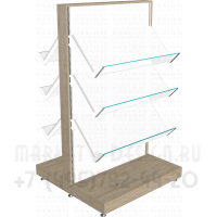 Островной торговый стеллаж с наклонными полками со стеклянными ограничителями