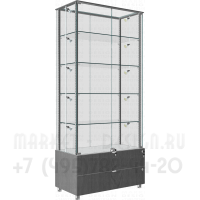 Торговая усиленная витрина со стеклянном верхом и накопительной тумбой