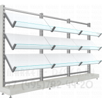 Торговые пристенные стеллажи без задней стенки с наклонными полками