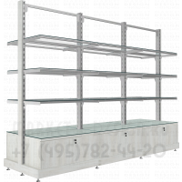 Торговые стеллажи остров без задней стенки с тумбами распашные дверки
