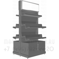 Торговый металлический стеллаж с шестью полками и тумбой с распашными дверками