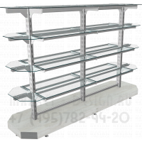 Торговый остров без задней стенки с полками из стекла