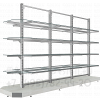 Торговый остров без стенки с торцевым стеллажом с усиленными полками