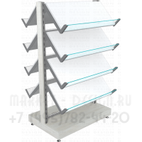 Торговый островной стеллаж без задней стенки с наклонными полками