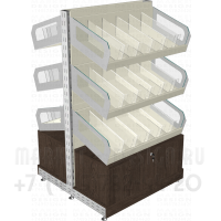 Торговый островной стеллаж с полками перегородками без накладок