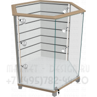 Торговый шестигранный  прилавок с задней стенкой эконом панель