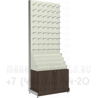 Торговый стеллаж с крючками и подтоварной тумбой