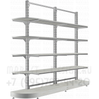 Торговый торцевой стеллаж с полукруглыми полками со стеллажом без задней стенки