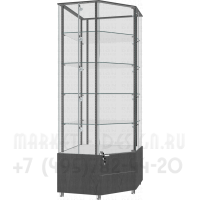 Угловая усиленная витрина с стеклянном верхом и тумбой с распашной дверкой