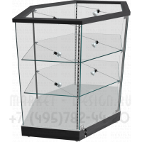 Шестиугольный угловой прилавок со стеклянными полками