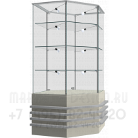 Угловой стеклянный прилавок для кожгалантереи и головных уборов