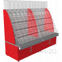 Витрина односторонняя для развесного мармелада с гравитационными диспенсерами в красном цвете 