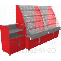Витрина односторонняя для весового мармелада с кассовым модулем в красном цвете