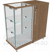 Прилавок с двумя стеклянными полками и тумбой с дверкой