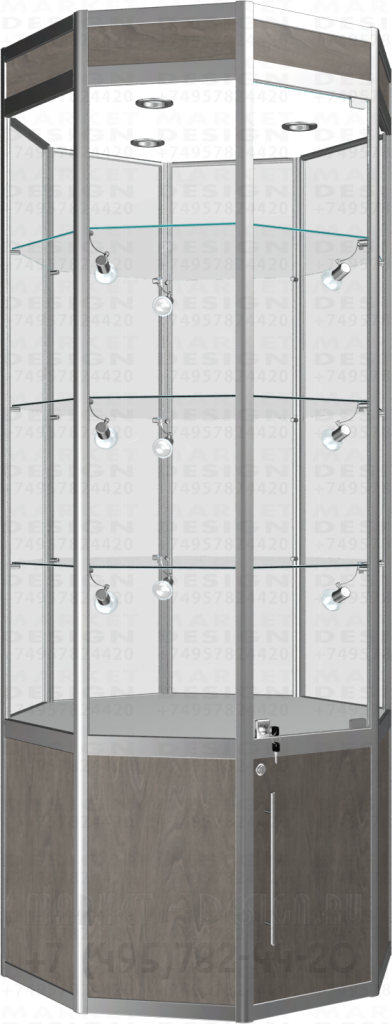 Восьмигранная витрина из алюминиевого профиля с накопительной тумбой