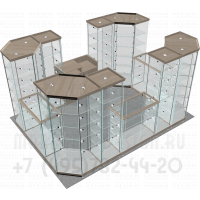 Высокий стеклянный остров для размещения в ТЦ